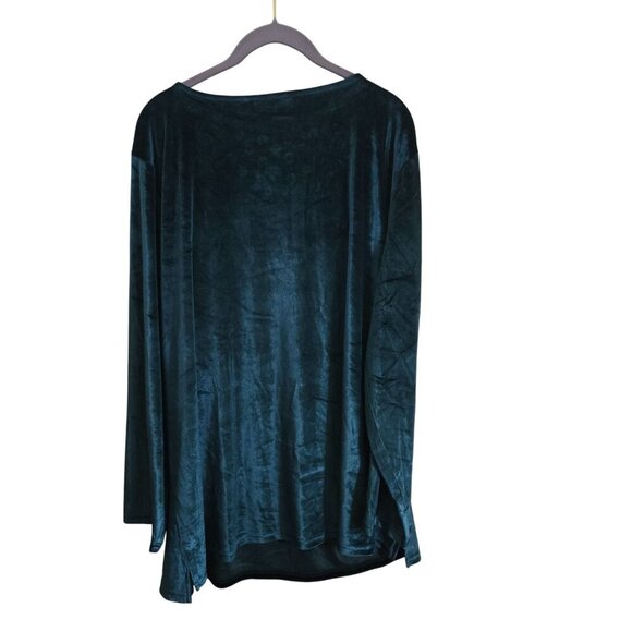 Quacker Factory Emerald Green Velvet Embellished Tunic Top Chunky Stones Size XL - Picture 2 of 6